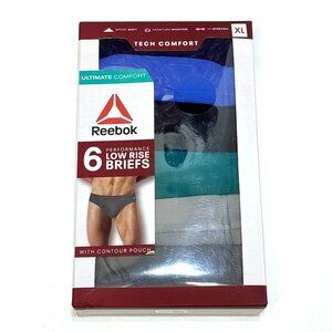 Reebok Performance Low Rise Briefs Men's XL 6-Pack Moisture Wicking Comfort NIB